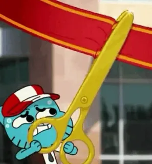 😄 Gumball Watterson The Amazing World of Gumball cartoon, animated, ribbon cutting, scissors, character whatsapp sticker