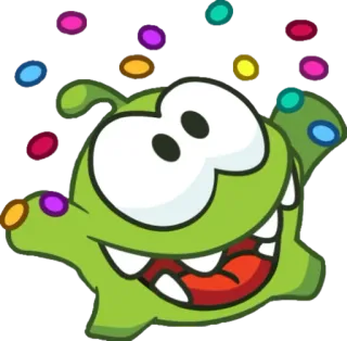 🥳 Om Nom Cut the Rope Mostro, Caramella, Carino, Gioco, Verde telegram sticker