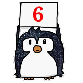 6⃣ 6 pingüino, número 6, lindo, animal, dibujos animados telegram sticker
