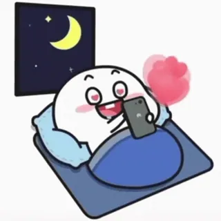 😂 desenho animado, noite, dormir, telefone, cama, lua, fofo, animação whatsapp sticker