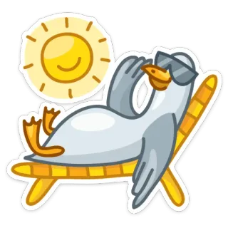 ☀ pássaro, gaivota, óculos de sol, sol, relaxamento, praia, verão, férias whatsapp sticker