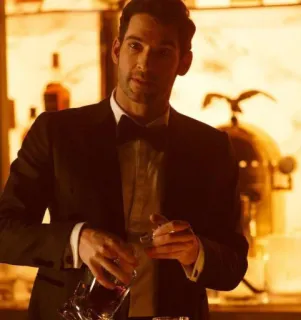 🍾 Lucifer tv show, suit, bar, Lucifer Morningstar, Tom Ellis, devil, cocktail telegram sticker