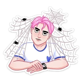 🕸 pinke Haare, Spinnennetz, Figur, Cartoon, Spinnen, gelangweilt telegram sticker