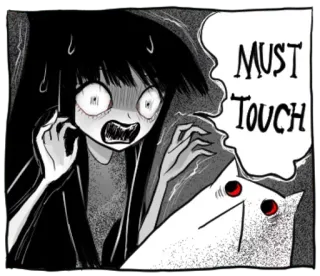🔴 MUST TOUCH cartoon, anime, cat, speech bubble, touch, comic, cute telegram sticker