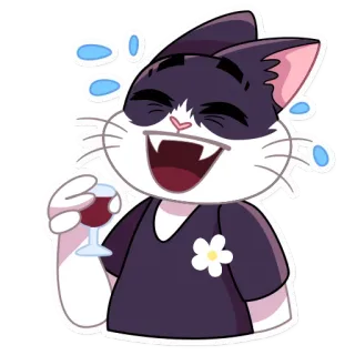 😆 кот, вино, мультфильм, напиток, счастливый, животное telegram sticker