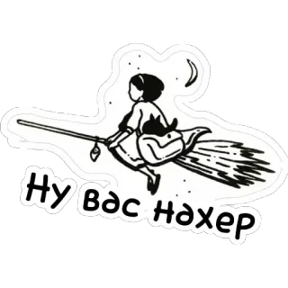 🧹 Ну вас нахер witch, broom, moon, stars, russian, profanity telegram sticker