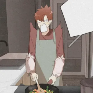 🎞 cocina, comida, cocina, delantal, salteado, verduras telegram sticker