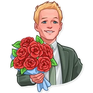 💐 남자, 꽃, 꽃다발, 정장, 장미, 선물, 사랑, 만화, 캐릭터 telegram sticker