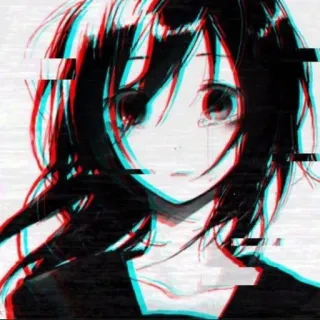🌨 Anime, Mädchen, traurig, digitale Kunst, Glitch whatsapp sticker