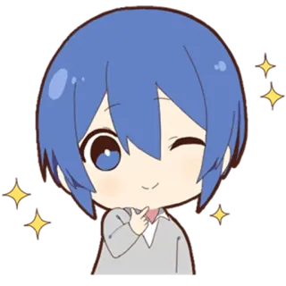 😎 Аниме, Чиби, Милый, Мультфильм, Подмигивание, Блестки, Синие волосы telegram sticker