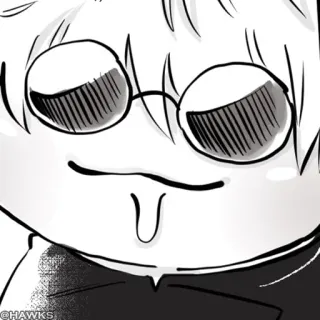 🤤 @HAWKS lunettes, dessin animé, monochrome, anime, visage telegram sticker