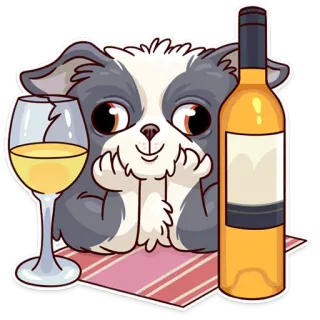 🍷 perro, vino, vaso, lindo, mascota, alcohol, bebida whatsapp sticker
