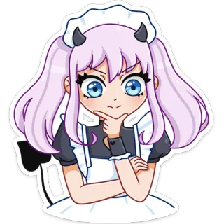 🤔 Anime, Maid, Mignon, Dessin animé, Sticker, Illustration, Cornes de diable telegram sticker