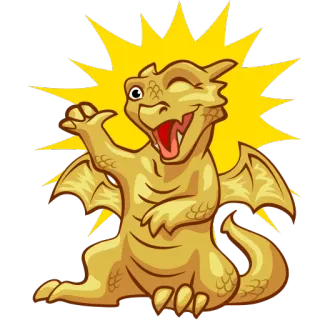 😝 drago, cartone animato, amichevole, mitico, oro, che ammicca whatsapp sticker