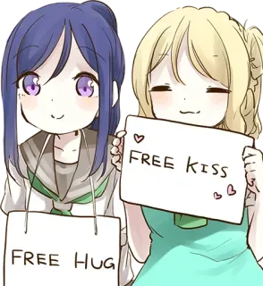 😔 FREE HUG FREE KISS Anime, Bacio, Abbraccio, Carino, Amicizia telegram sticker