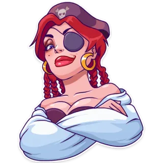 😏 pirat, frau, cartoon, augenklappe, schädel, hut telegram sticker