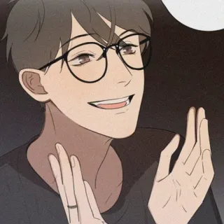 🧸 homme, souriant, lunettes, dessin animé, webtoon telegram sticker