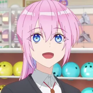 🐻 Anime, rosa Haare, Mädchen, Bowling, blaue Augen telegram sticker