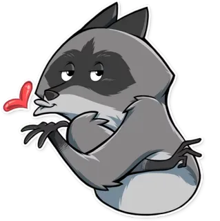😘 너구리, 동물, 만화, 키스, 하트 telegram sticker