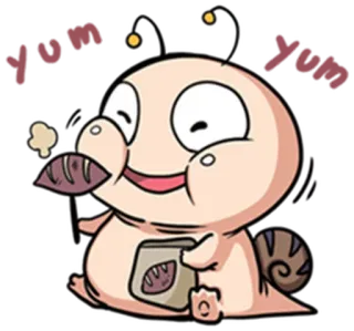 😋 yum yum kartun, siput, makanan, senang, imut, lapar whatsapp sticker