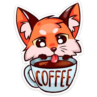 ☕ COFFEE лиса, кофе, чашка, животное, милый whatsapp sticker
