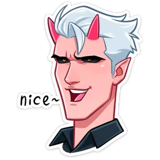 ☺️ nice~ diable, démon, cornes, cheveux blancs, style anime, homme, sourire narquois whatsapp sticker