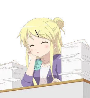 😪 anime, ragazza, ufficio, assonnata, scartoffie telegram sticker