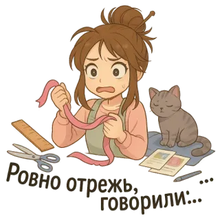 😍 что-то отрежь, говорит... costura, gato, artesanato, texto, russo, menina telegram sticker