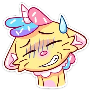 😅 Emoji, Sticker, Desenho animado, Unicórnio, Gato, Suor telegram sticker