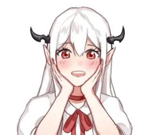 😄 anime, demon girl, kawaii, cute, red eyes, horns, blush telegram sticker