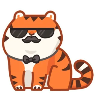 😎 tiger, cartoon, animal, sunglasses, mustache, bow tie, sticker telegram sticker
