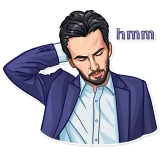 🤔 hmm uomo, pensando, considerando, dubbio, perplesso, hmm, domande telegram sticker