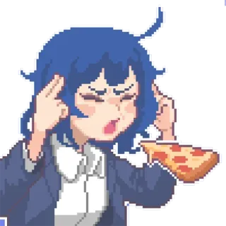 🍕 anime, pizza, finger guns, think, pixel art, cartoon telegram sticker