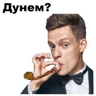 😏 Дунем? 파티, 재미, 축하, 러시아인, 남자, 정장, 파티 나팔 telegram sticker