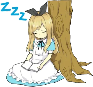 😴 Alice Alice in Wonderland ZZZZ Anime, schlafend, Mädchen, Buch, Baum, Schlaf, träumen, süß telegram sticker