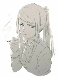 🚬 Anime, Fumo, Sigaretta, Donna, Schizzo, Disegno a matita telegram sticker