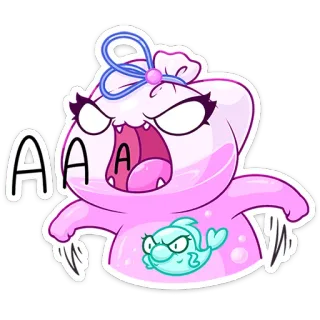 😲 AA kreskówka, potwór, naklejka, zły, różowy, ryba, śmieszne, ilustracja telegram sticker
