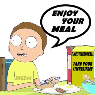 🍝 Morty Rick and Morty ENJOY YOUR MEAL morty, rick y morty, dibujos animados, comida, disfrutar, alimento telegram sticker