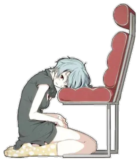 💤 Rei Ayanami Neon Genesis Evangelion Аниме, Девушка, Грустно, Стул, Рей Аянами, Евангелион whatsapp sticker