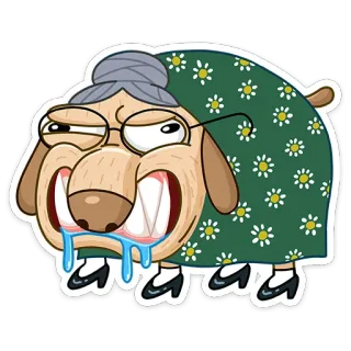 👴 Dessin animé, Chien, Grand-mère, Drôle, Animal, Autocollant whatsapp sticker