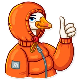 👍 goose, animal, cartoon, thumbs up, orange, jacket telegram sticker