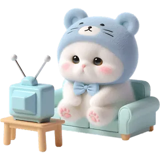 📺 猫, 可爱, 卡通, 卡哇伊, 宠物, 动物, 电视, 沙发 telegram sticker
