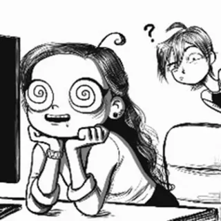 😍 Frau, Cartoon, Fragezeichen, Computer, Zeichnung telegram sticker