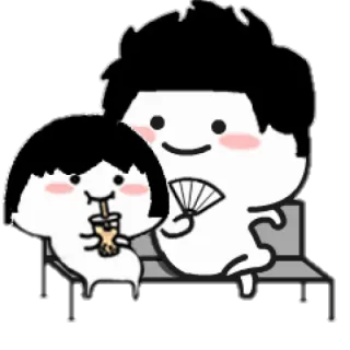 🍡 Desenho animado, Sentado, Fofo, Casal, Bubble Tea telegram sticker