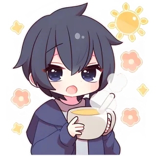 ☕ Anime, Chibi, Schattig, Drankje, Koffie, Thee, Jongen, Cartoon telegram sticker