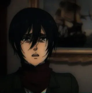 💡 Mikasa Ackerman Attack on Titan Anime, Sedih, Karakter, Rambut hitam, Syal, Menangis, Gadis anime telegram sticker
