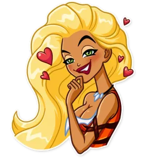 🤤 dessin animé, femme, coeurs, cheveux blonds, souriant, animation whatsapp sticker