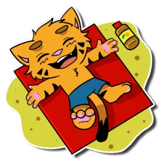 ☀ Desenho animado, Gato, Praia, Verão, Banho de sol, Relaxamento, Bonito telegram sticker