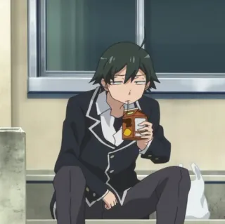 🕸 Hachiman Hikigaya My Teen Romantic Comedy SNAFU Anime, Personagem, Bebendo, Sentado, Hachiman Hikigaya, Oregairu telegram sticker