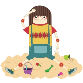 😋 Cartone animato, Personaggio, Sabbia, Spiaggia, Giocando, Bambino whatsapp sticker